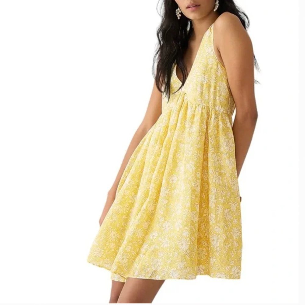 J. Crew Swingy V Neck Mini Dress Pale Yellow Tossed Floral Size S NWT